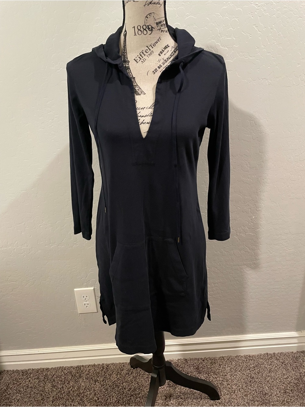 J. Crew Navy Hooded V-Neck Swim Cover-Up